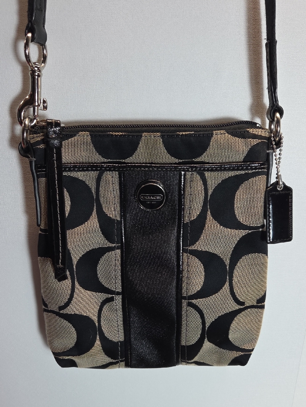 Coach Black and Tan Signature Crossbody Pouch - Picture 1 of 7
